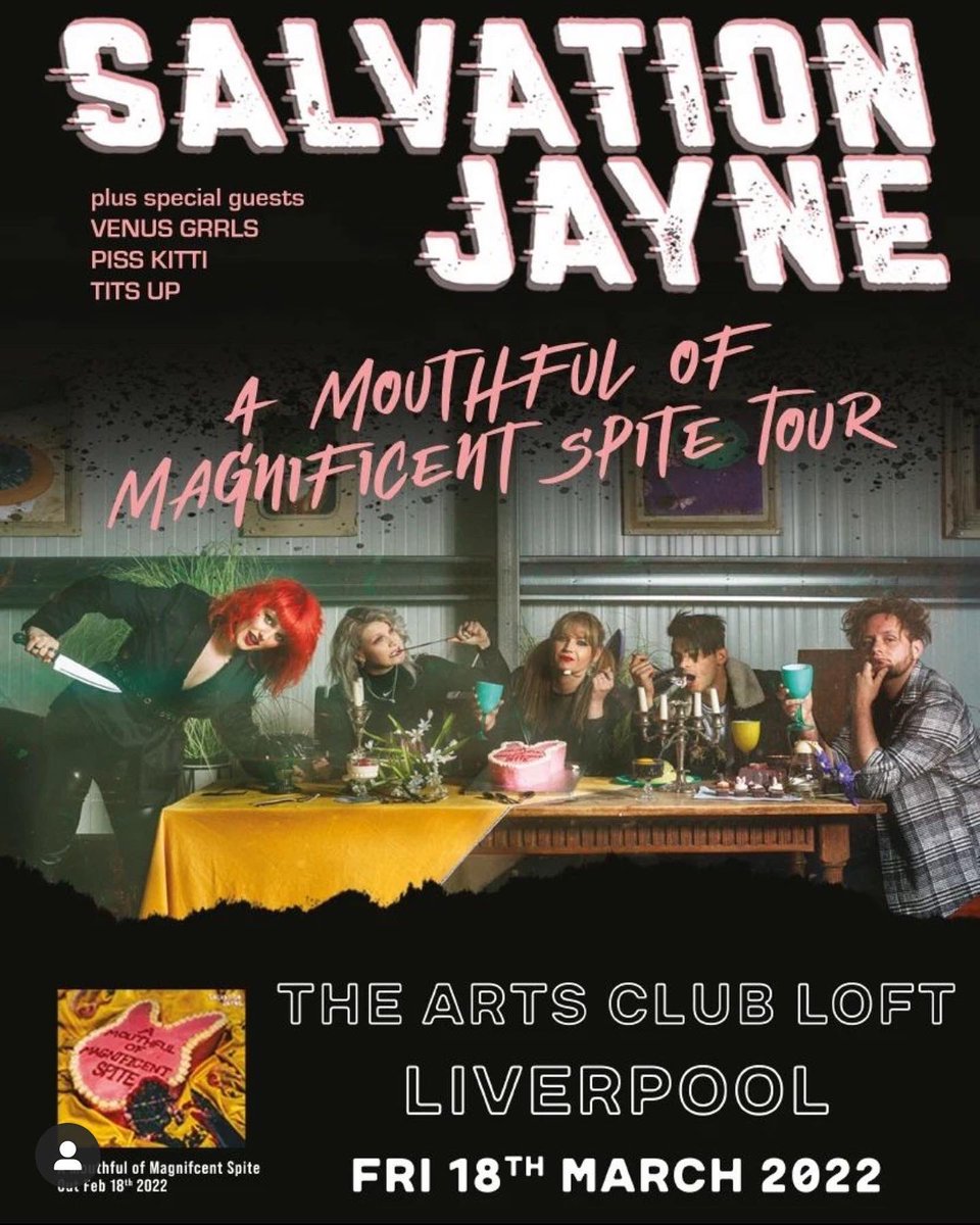 MARKO (@fearofmarko) on Twitter photo Supporting <a href="/SalvationJayne/">Salvation Jayne</a> on their album tour tomorrow in Liverpool! Along with <a href="/VENUSGRRRLS/">VENUS GRRRLS</a> & <a href="/pisskitti/">PISS KITTI</a> ⚡️⚡️⚡️
Show starts at 7! Come through if you’re about 😈
Tickets: bit.ly/3MTiNd7 Supporting <a href="/SalvationJayne/">Salvation Jayne</a> on their album tour tomorrow in Liverpool! Along with <a href="/VENUSGRRRLS/">VENUS GRRRLS</a> & <a href="/pisskitti/">PISS KITTI</a> ⚡️⚡️⚡️
Show starts at 7! Come through if you’re about 😈
Tickets: bit.ly/3MTiNd7