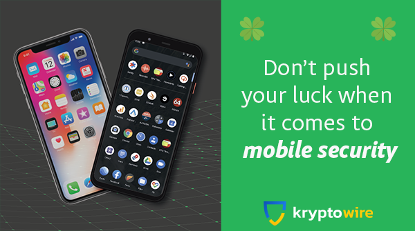 kryptowire's tweet photo. Don't leave your #MobileSecurity up to luck. Every year, 50% of #mobileapps are vulnerable to one or more serious exploitable threats. Keep your users &amp; clients protected w/ a proactive &amp; continuous #security approach. #StPatricksDay https://t.co/lqQbYW37Gk https://t.co/L5K4iOtIVz