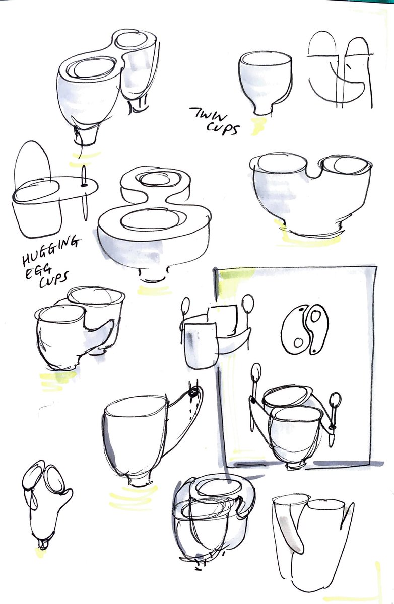 ixzy28's tweet photo. Initial sketches of egg cups for twins. Focusing on a connection between the two cups that are unique. @NTUadbe @NTUArtandDesign @TrentUni #furnituredesign #sketches #ntu #student https://t.co/MPvhumFHD5