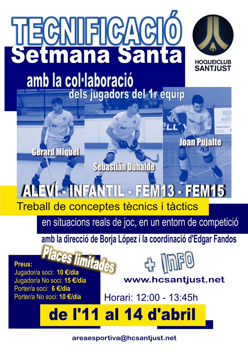 HC SANT JUST (@hcsantjust) on Twitter photo I si ahir parlàvem del Campus, avui us presentem la #TecnificacióHCSJ 💛💙 amb la participació dels jugadors del primer equip <a href="/JPujalte/">joan pujalte</a> <a href="/gerardmiquel_7/">Gerard Miquel Solé</a> #sebaduhalde
Ja teniu tota la informació penjada al nostre web: hcsantjust.net
APUNTEU-VOS‼️ 💪💪
#FemRodarelClub I si ahir parlàvem del Campus, avui us presentem la #TecnificacióHCSJ 💛💙 amb la participació dels jugadors del primer equip <a href="/JPujalte/">joan pujalte</a> <a href="/gerardmiquel_7/">Gerard Miquel Solé</a> #sebaduhalde
Ja teniu tota la informació penjada al nostre web: hcsantjust.net
APUNTEU-VOS‼️ 💪💪
#FemRodarelClub