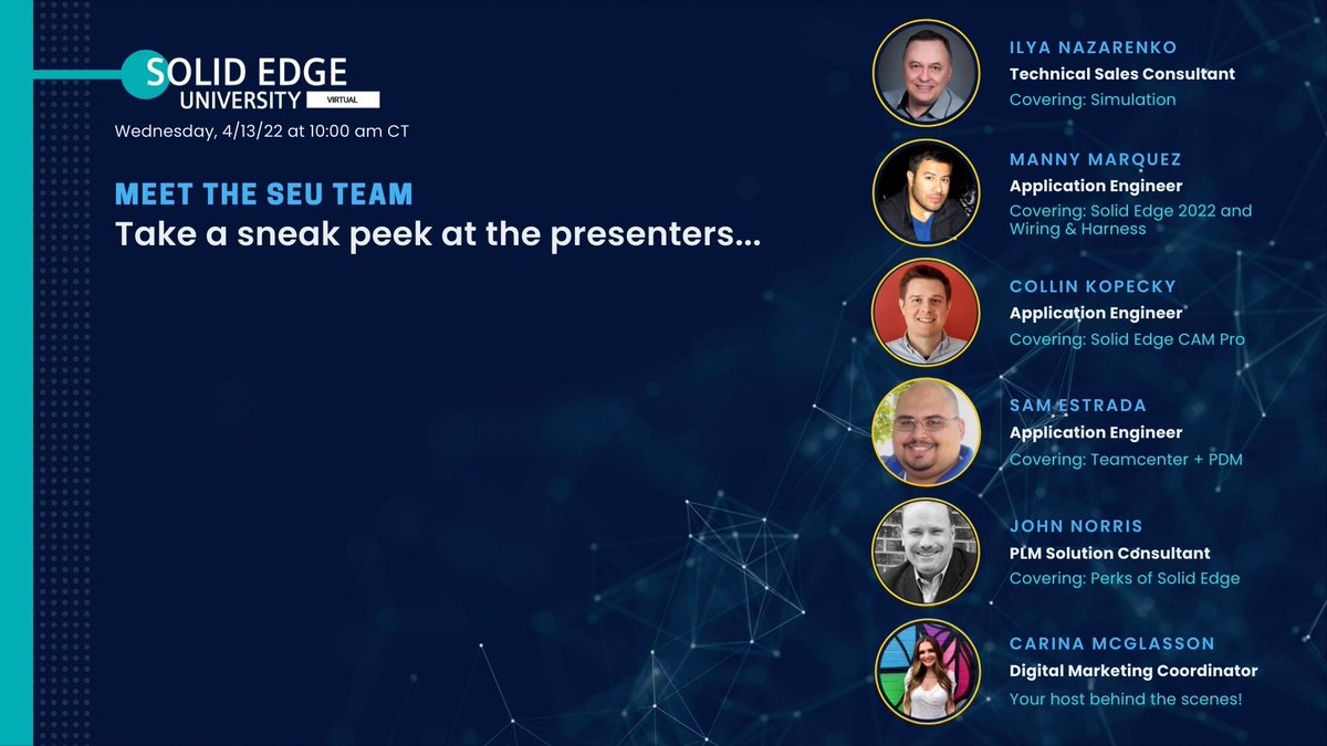 SwooshTech's tweet image. Are you signed up yet? 🎓 Solid Edge University is our can't-miss, 100% free half day of virtual workshops specifically designed for the Solid Edge User. To register and learn more about our topics & speakers ›› ow.ly/cg3s50Im4Tp
#SolidEdge #Siemens #EngineeringTutorial