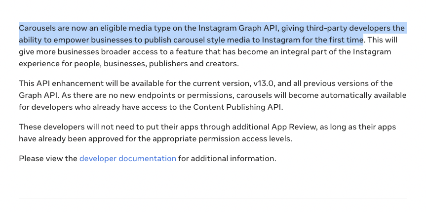 MattNavarra's tweet photo. Good news for social media managers

Instagram's latest API update enables 3rd party tools to publish Carousel / Multi-Image posts 

https://t.co/IBEVX1wrlj https://t.co/QnxK0BDgNj
