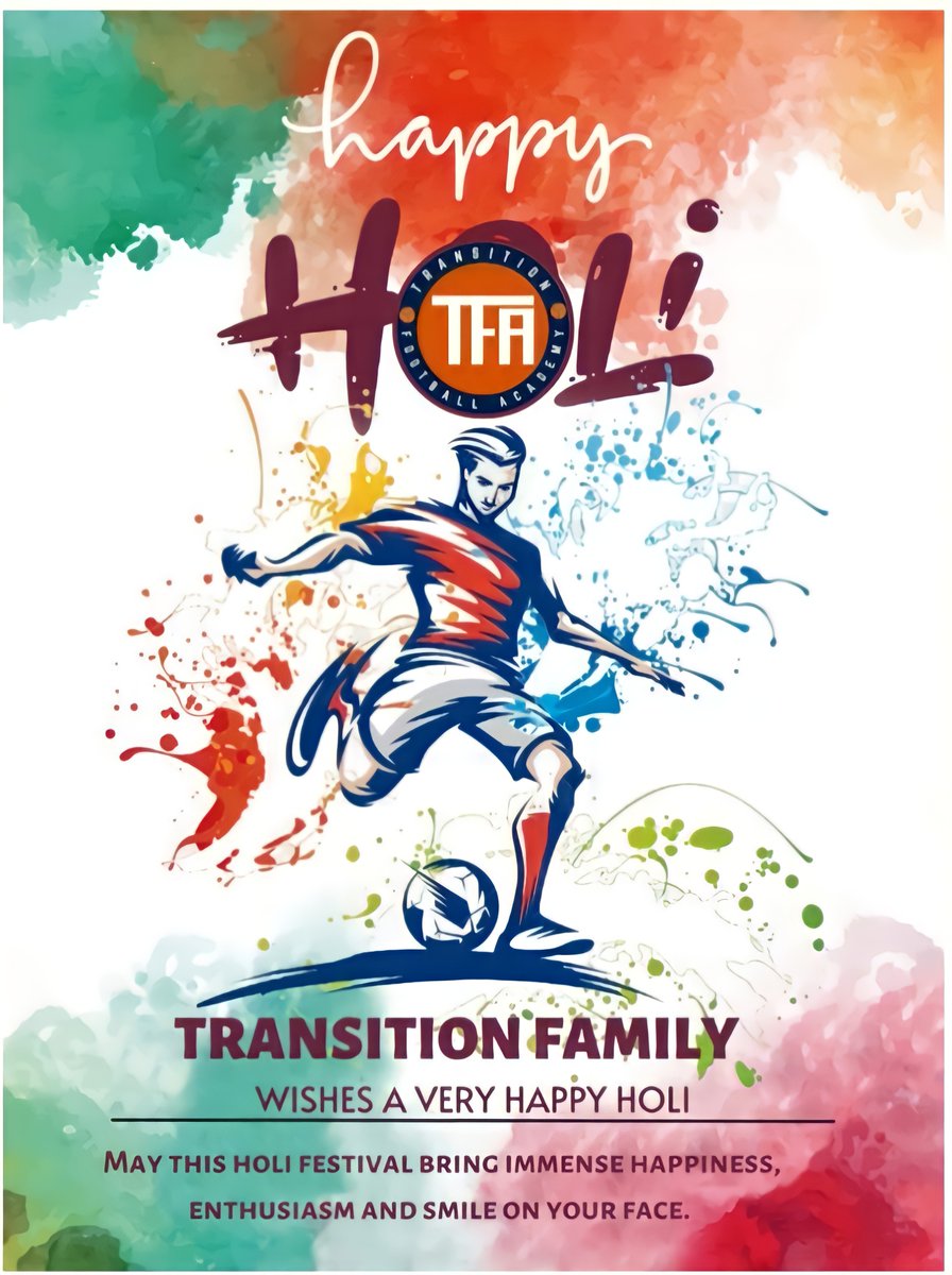 FaTransition's tweet image. On this auspicious occasion of Holi , may you create a new memories and cherish old ones,may your bonding with your family strengthens .... 
Warm wishes to you and your family ... 
Happy Holi from entire Transition family !🌈

#transitionfa #football #footballlovers #Holi
