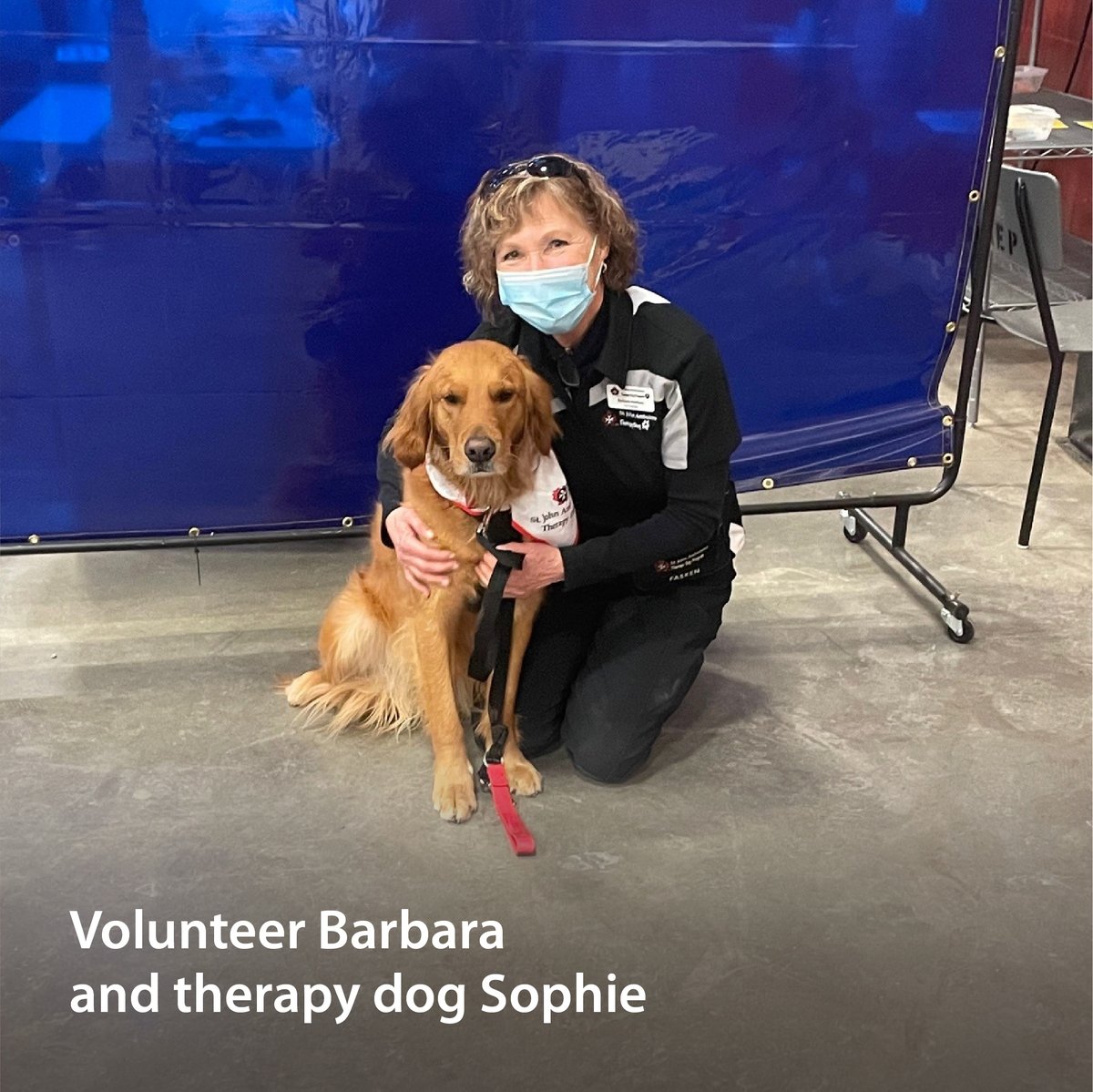 Fraserhealth's tweet photo. Our Abbotsford COVID-19 immunization team received a special visit from some of St. John Ambulance’s four-legged volunteers. They were eager to provide a helping paw in bringing smiles to people getting vaccinated.
Read more: https://t.co/ncIqhMKOjY
@SJA_BCYT | #BCimmUNITY https://t.co/ShCabPHPoZ