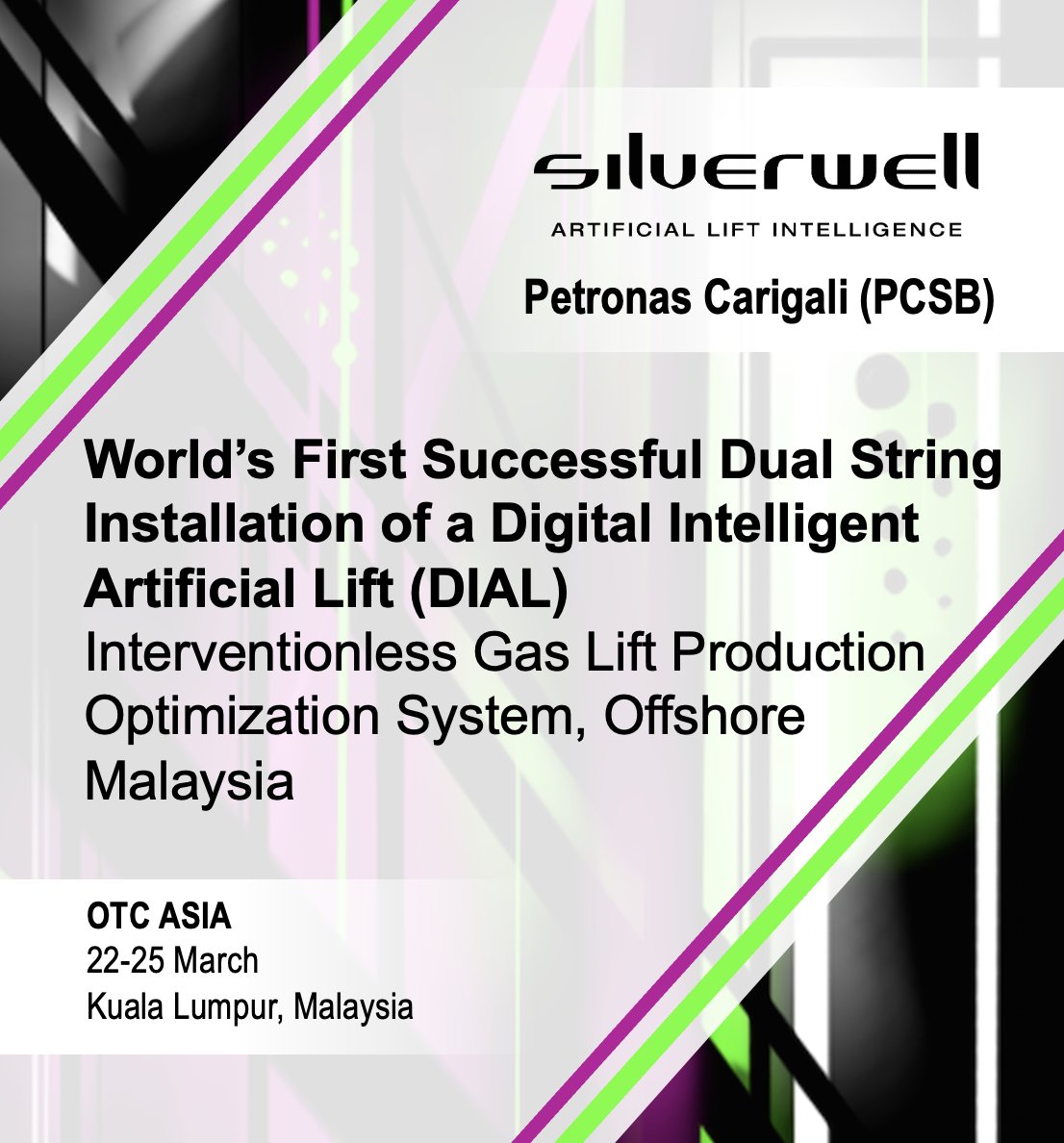 Attending OTC Asia? We've co-authored a paper with Petronas Carigali (PCSB) about the world's first successful dual string DIAL installation off the shore of Malaysia. 

Learn about #DIAL here: silverwellenergy.com/technology

#Silverwell #OTCAsia #gaslift