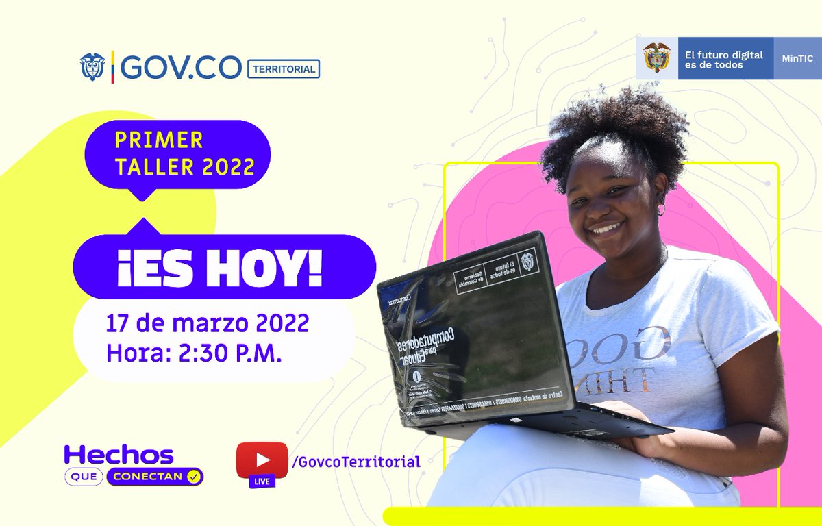 📣 Participa hoy, a las 2:30 p.m., en el 1er Taller GOV.CO Territorial 2022 para aprender más sobre transparencia y acceso a la información pública. Conéctate haciendo clic acá: 👉bit.ly/3uaCncm