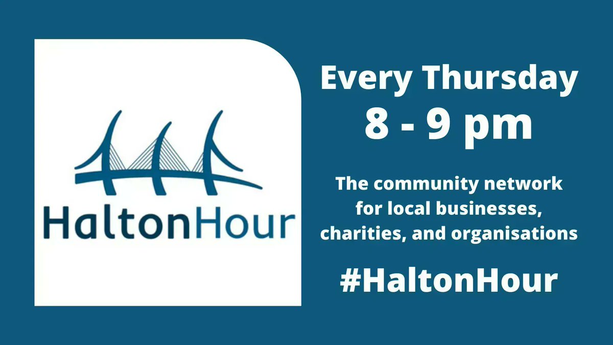 Here's your reminder to join us later for some #community #networking this evening.
Tell us all about your news, products, services, events, workshops, gigs, art, launches, fundraising, and more! 
#️⃣ #HaltonHour 
📆 Tonight 
🕗 8pm - 9pm