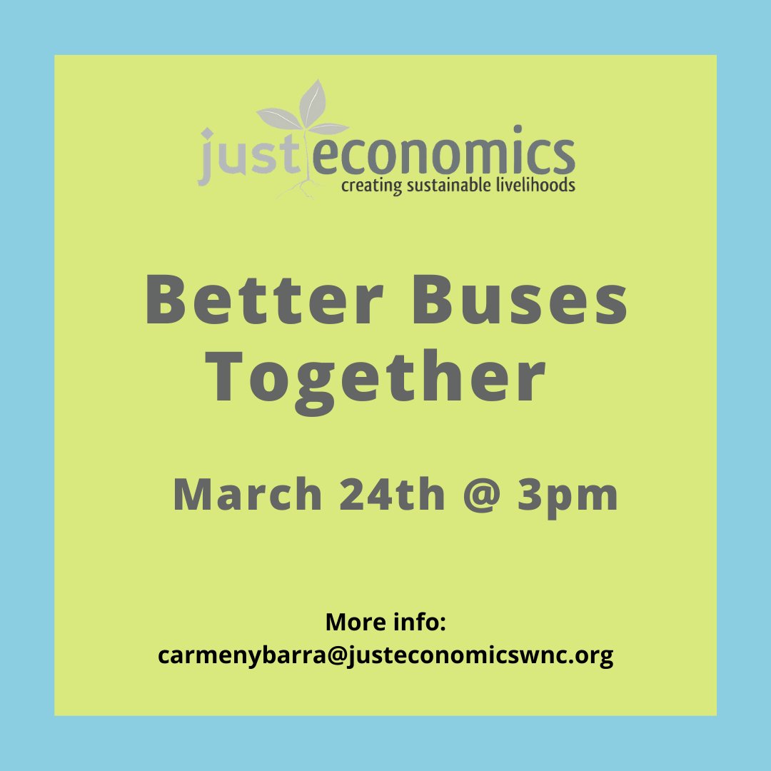 JustEconomicsNC's tweet image. How's your calendar next Thursday looking? Set some time aside and attend our April Better Buses Together meeting. Lets work together to improve Asheville transit!

#asheville #transit #betterbusestogether #advocate #joinin #makeadifference