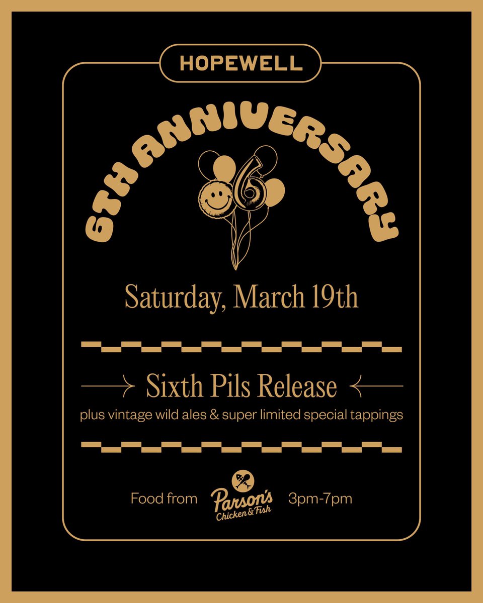 On Saturday, we turn six. Wow.

To celebrate, we’re releasing Sixth Pils, our very first Imperial Pilsner, along with limited stemmed glassware. Wow.

We’ll be tapping vintage wild beers and other one-off variants. Wow.

The fam at <a href="/parsonschicken/">Parson's Chicken & Fish</a> is doing food. Wow.

Wow.