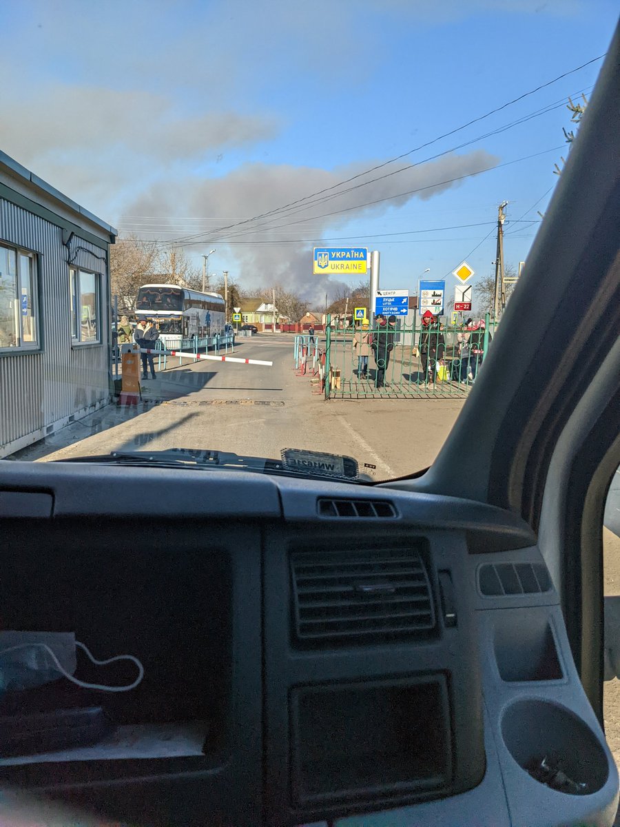 UkrainePortugal's tweet photo. Smoke clouds billowing beyond the border as we were crossing. Made things slightly worrying but we think was nothing nefarious in the end! https://t.co/rMO0ZkVlMS