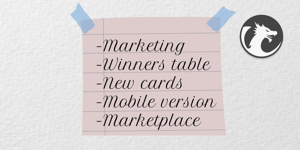 The game is up and running. What's next? 

1⃣More Marketing
2⃣Winners Table (soon)
3⃣New сards with new features (you will love them!)
4⃣Mobile version
5⃣A full-fledged marketplace