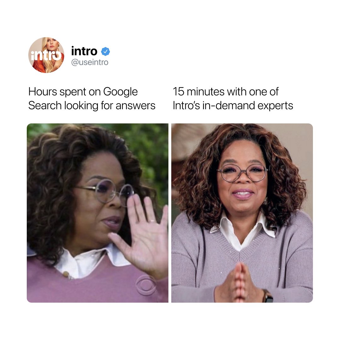 intro's tweet photo. Ditch Google Search, save your questions for our #IntroExperts – who offer personalized 1:1 advice via video call.

Download Intro today!

https://t.co/ec4isjL2Sb https://t.co/ivZISxYCRC