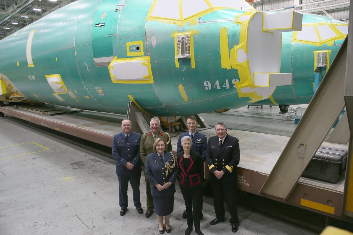 andrewhamblyn's tweet photo. @AeroimagesChris @RoyalAirForce It seems I am a bit early yet.... 
News release yesterday from our Defense Force showing a keeling ceremony in Kansas for our new birds, and the first two fuselages are on rail cars ready to head to Seattle. https://t.co/iMbGF0UKEC