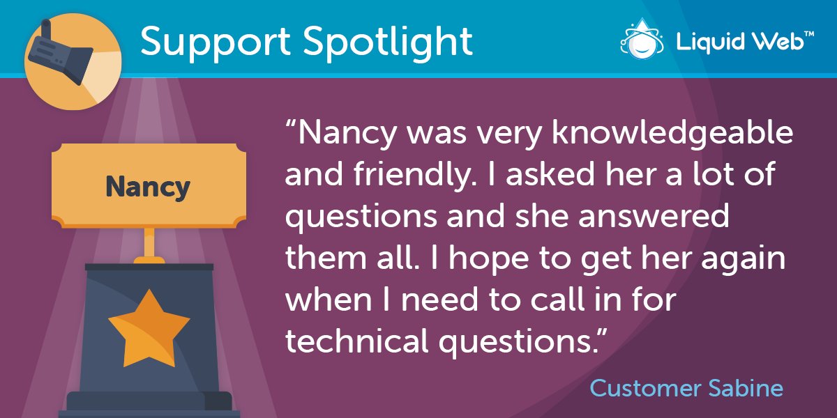 LiquidWeb's tweet photo. Nancy is an all-star!
#WomensHistoryMonth #MostHelpfulHumansInHosting #MostHelpfulHumans #LiquidWebSupport #Support #SupportSpotlight https://t.co/ZTXVekRgkg