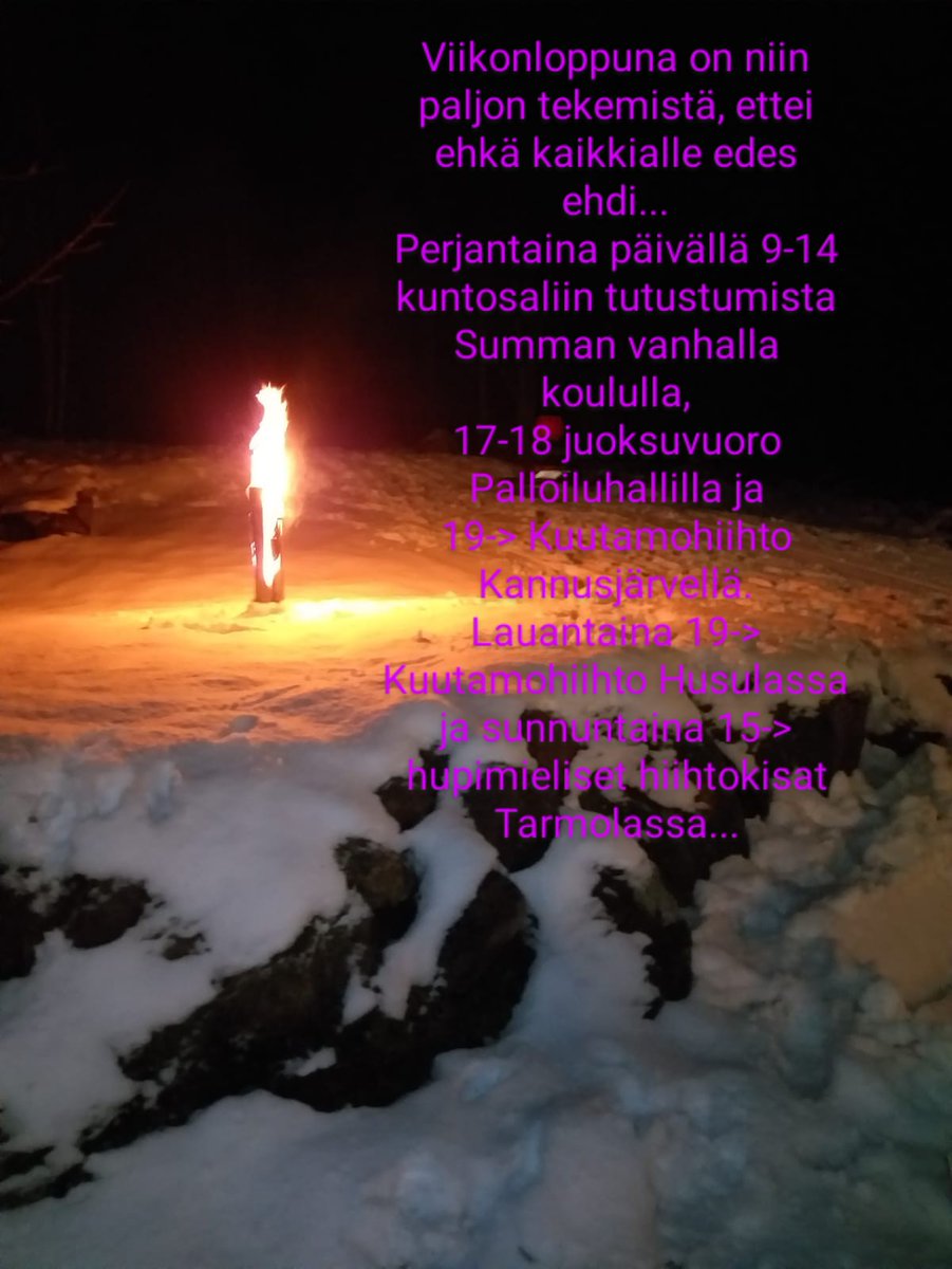 Viikonlopulle kaikenlaista liikunta-aktiviteettia tarjolla...
Kuutamo valaisee hiihtoja 🌕

Tarkempaa infoa löydät hamina.fi/asukkaalle/lii…

#kylätlentoon
#liikkuvahamina