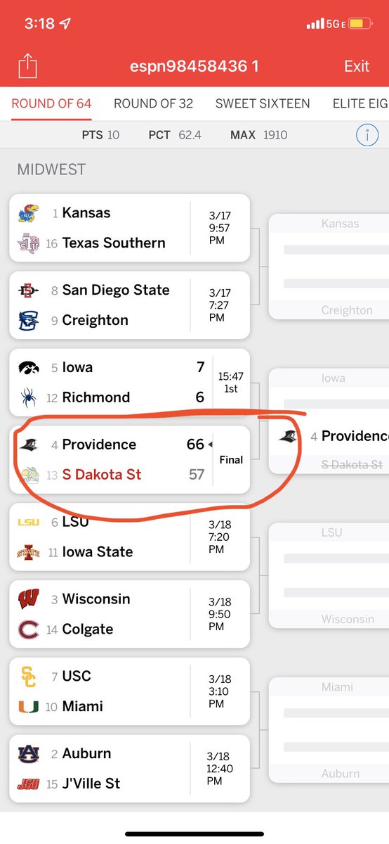 GWS_Fan's tweet photo. That didn’t take long for the Sharks bracket to bust #MarchMadness https://t.co/JPOcVfmnJ3