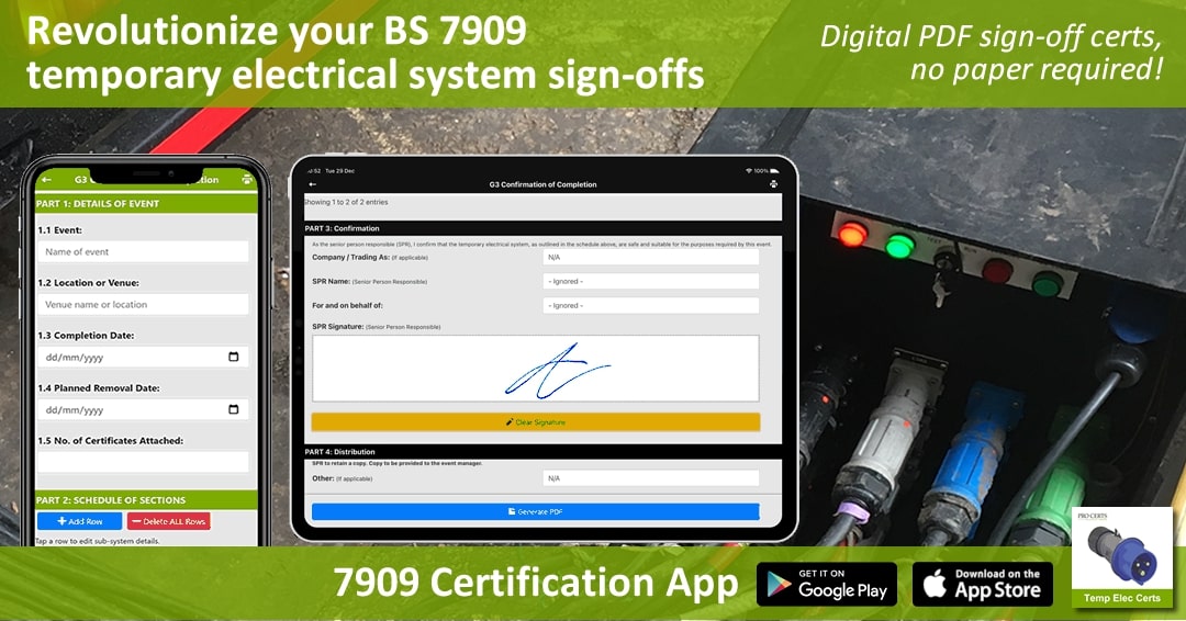 ProCerts's tweet image. BS 7909 Certificates, save paper &amp;amp; time with the 7909 Certification App.
iOS: apps.apple.com/gb/app/7909-ce…
Android: play.google.com/store/apps/det…

For further information visit procertssoftware.com/7909-certifica…

#BS7909 #EventPower #ElectricalApps