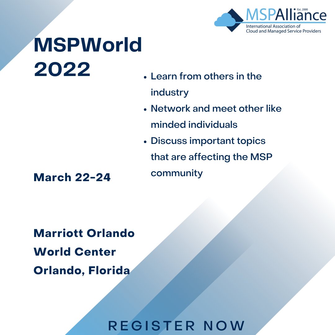 MSPWorld's tweet photo. We are getting together down in Orlando for MSPWorld next week! Make sure you don't miss out on this great opportunity to learn and network! 

https://t.co/kHGEysyGUL

#mspworld #mspconference https://t.co/JUWDVAeoJQ