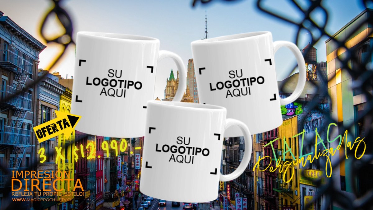 ⭕ 3 Tazas Personalizadas.
⭕ Impresión Directa
⭕ Disponible Color Blanco.
⭕ Valor $12.990 CLP (Oferta)
⭕ Valor Unitario $4.990 CLP (Logo Empresa)
⭕ Valor Unitario $5.990 CLP (Taza Personalizada con fotos o diseño propio)

🌐 magicprochiletv.cl 📍