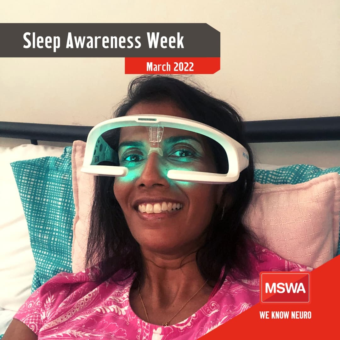 MSWA_'s tweet photo. #SleepAwarenessWeek highlights sleep research and at MSWA we’re all about that too. We’ve been supporting the #ECU light therapy trial since 2019. Participants have been using green-blue therapy glasses to combat fatigue and excessive daytime sleepiness: https://t.co/gmLJlXoHHt https://t.co/F2QDaGOZfp