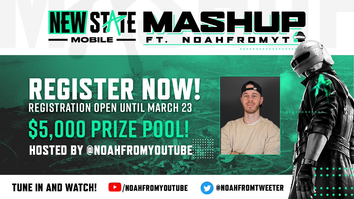 TheNoahSunday's tweet photo. Im Hosting a $5,000 Event! 👀

Registration is now live for the NEW STATE MOBILE Mashup tournament I’m hosting on March 24th! The top team will advance DIRECTLY to the $200,000 Grand Finals later this month! #NSMM #NewStatePartner

Register here: https://t.co/Yw2UZY2agL https://t.co/FV2hJaRDZO