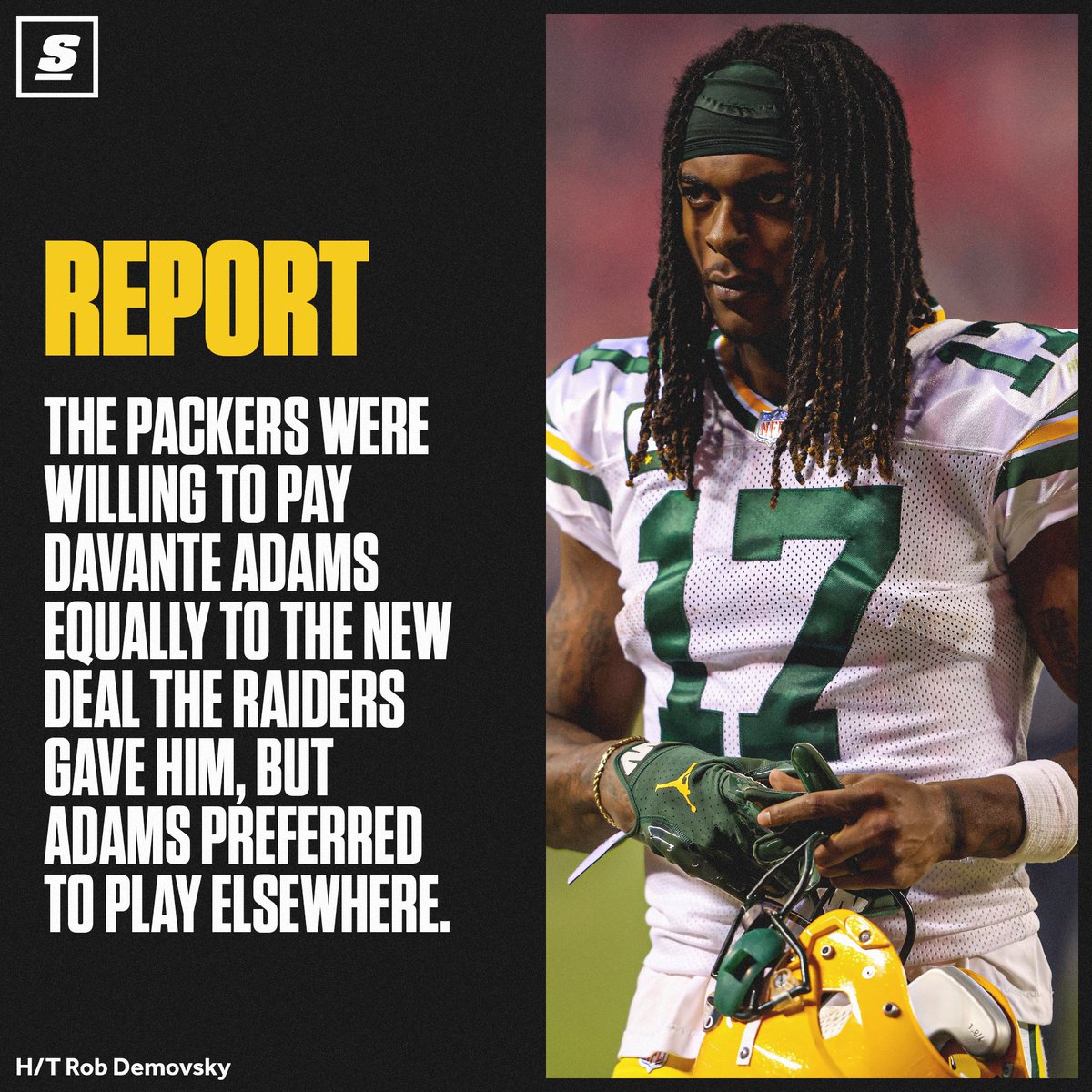 theScore's tweet photo. Davante Adams reportedly wanted out despite the Packers offering him as much as the Raiders did. 😳 https://t.co/IhGINy5nqO