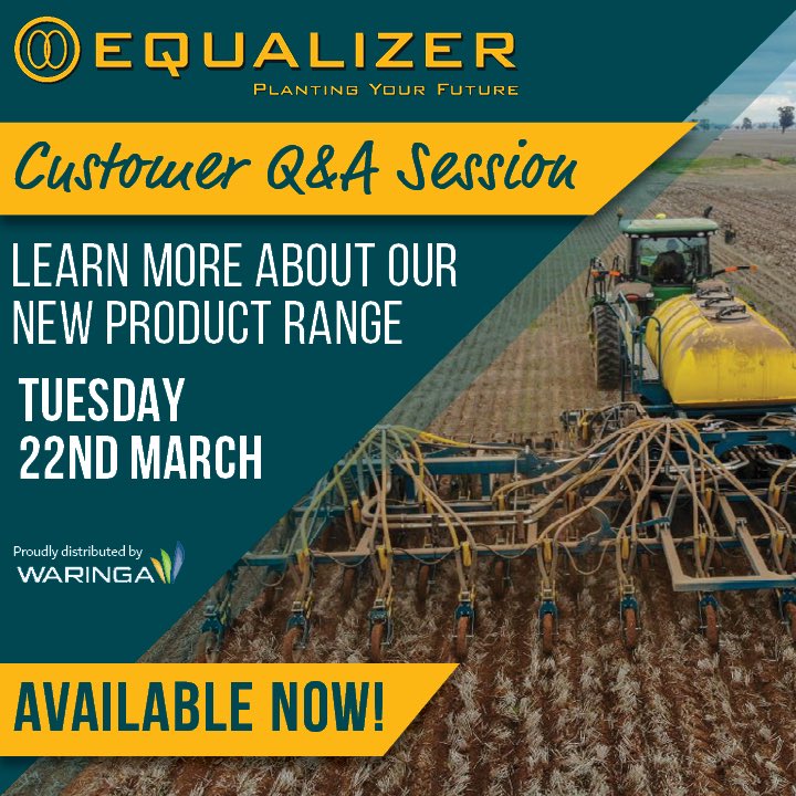 Learn more about our new Equalizer Tine Seeder product at our Customer Q&amp;A Session this Tuesday 22nd March @ 10am. 
Waringa Distribution will be on site to answer your questions. 
Register your attendance via Nutrien Cummins. 
See you at the workshop on Hayman Drive, Cummins!