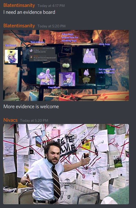 emibuuni's tweet photo. i... i went out, forget my phone, came back and i see this happening in Discord

... i have nothing to say about this, except that none of this evidence is admissible in bun court. (and thank you @Blatentinsanit1, even if you're asking dangerous questions) https://t.co/EiObmdYIku