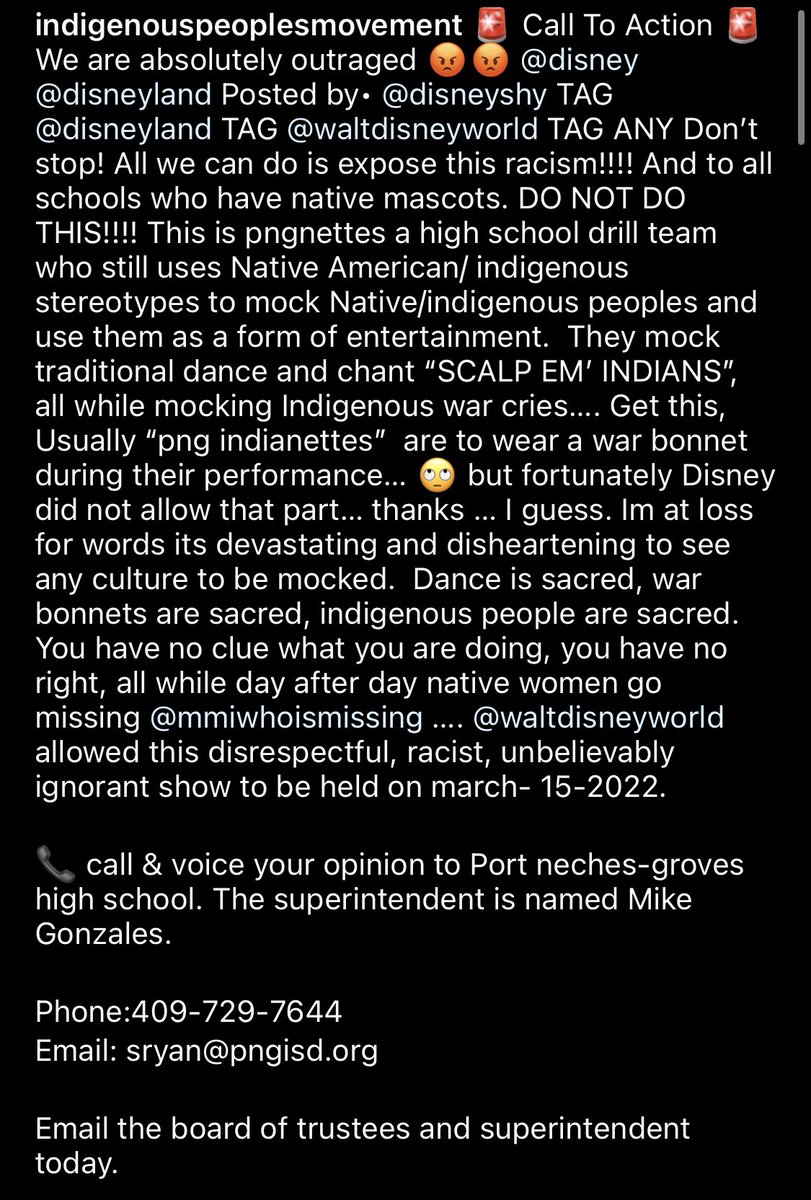 rjb0208's tweet photo. There was a whole drill team performance that chanted “scalp em indians!” at Magic Kingdom days ago. The fact there isn’t more outrage over this is baffling. Indigenous people may have had to witness this in a place that preaches “inclusivity.” Absolutely disgusting. https://t.co/uhLLSSqNQX