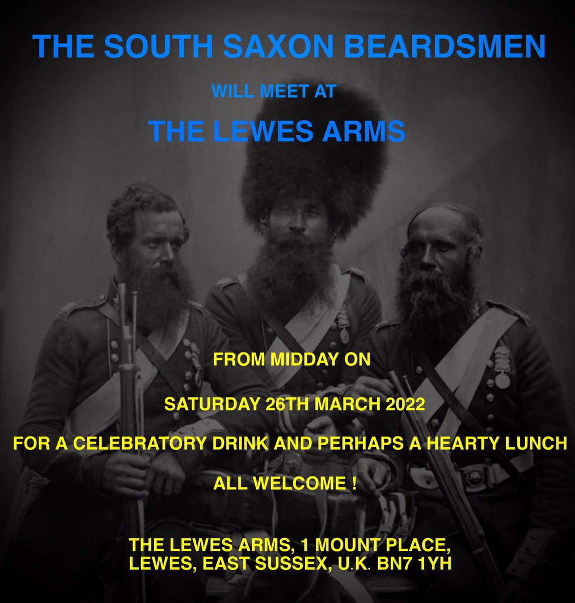 SSBeards's tweet image. The South Saxon Beardsmen, East and West Sussex Thatch of The British Beard Club, will meet at The Lewes Arms from midday on 
Saturday 26th March 2022 for a celebratory drink and perhaps a hearty lunch.

All Welcome!

The Lewes Arms
1 Mount Place
Lewes
East Sussex
BN7 1YH