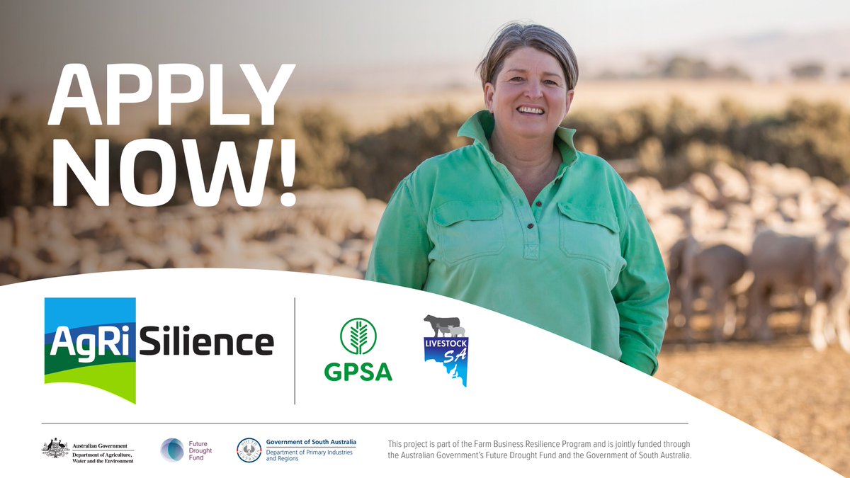 𝐀𝐩𝐩𝐥𝐢𝐜𝐚𝐭𝐢𝐨𝐧𝐬 𝐚𝐫𝐞 𝐬𝐭𝐢𝐥𝐥 𝐨𝐩𝐞𝐧 𝐟𝐨𝐫 𝐭𝐡𝐞 𝐀𝐠𝐑𝐢-𝐒𝐢𝐥𝐢𝐞𝐧𝐜𝐞 𝐏𝐫𝐨𝐠𝐫𝐚𝐦. Open to eligible SA grain and livestock producers! Applications close March 23 2022.
More info &amp; to apply 👉bit.ly/Livestock-Agri…