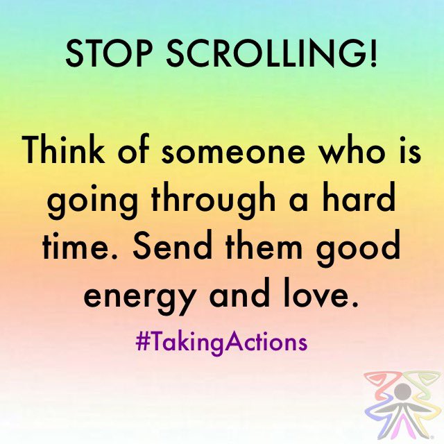 taking_actions's tweet photo. Participate in our “Stop Scrolling Challenge.” Be present, enjoy the now and share a meaningful moment with someone else. #stopscrolling #challenge #socialmedia #mindfulness #bepresent #exist #putyourphonedown #love #goodenergy #compassion #lovingkindness #metta #TakingActions https://t.co/mRk93g6YKP