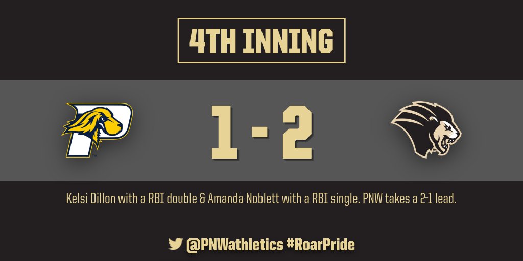 PNWathletics's tweet photo. Kelsi Dillon with a RBI double &amp; Amanda Noblett with a RBI single. PNW takes a 2-1 lead. @PNWSoftball #RoarPride https://t.co/yiv80Cn6qS