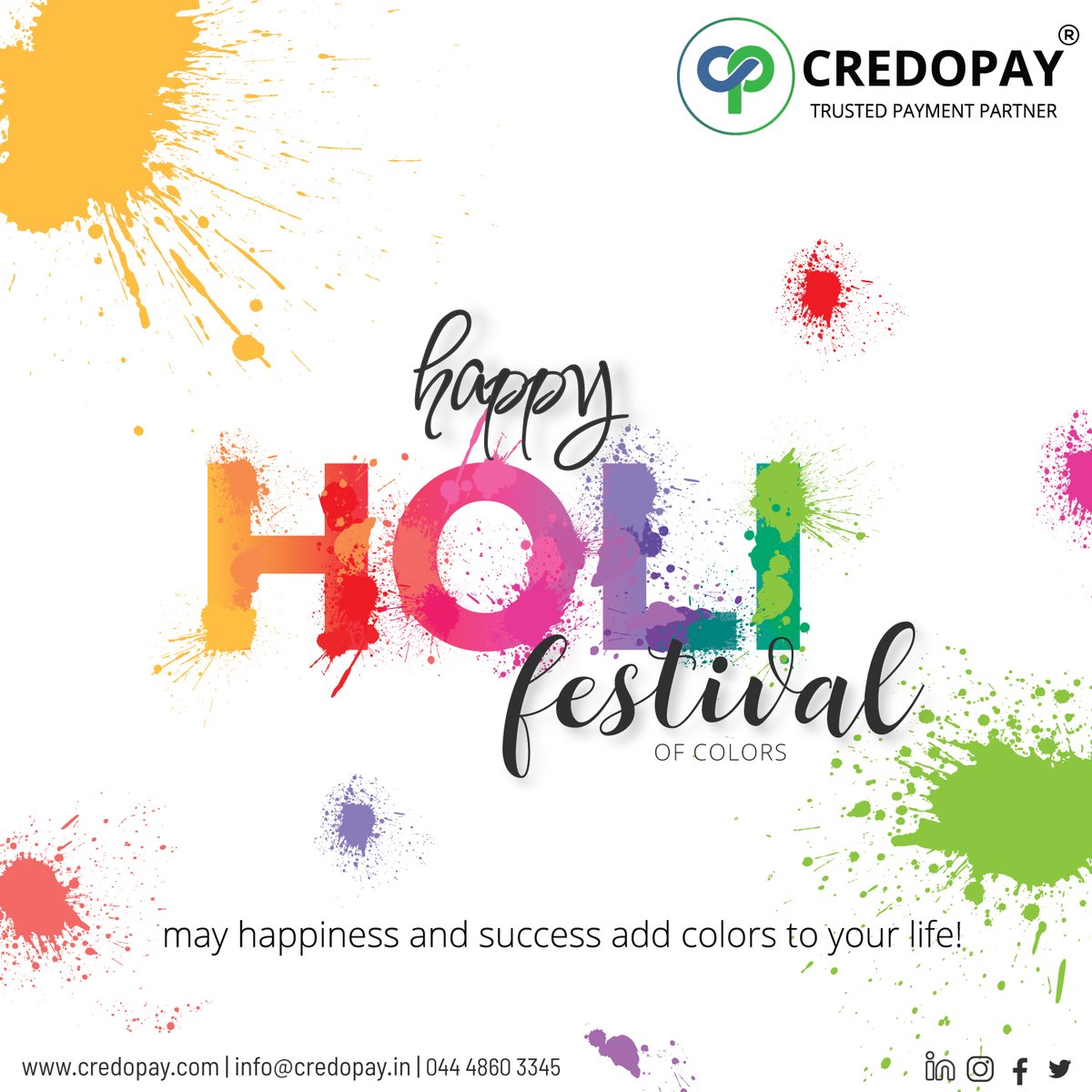 CredoPay's tweet photo. Happy #Holi!
#holi2022 #FestivalOfColours #TransTrac https://t.co/hQiJm0QLVR