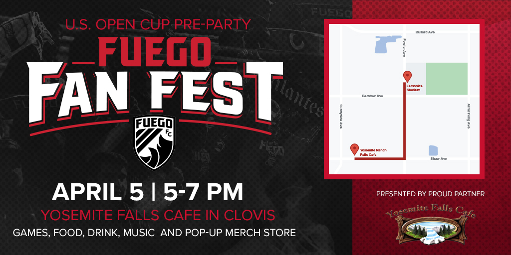 April just got a little more 🥵 Fuego Fan Fest presented by proud partner Yosemite Falls Café. This is our official pre-party before our U.S. Open Cup match at Lamonica Stadium. Fo more details: buff.ly/3KX24n9