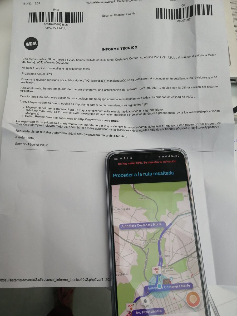 jcorvalans's tweet photo. @womchile  compre un equipo vivoV21 en sucursal costanera, llevo por problema con gps mostrándole a vendedor el problema, se lleva a servicio técnico y vuelve igual a lo cual vendedor Luis Vargas me dice que debo ir al sernac para que me devuelvan la plata, que no hay otra forma https://t.co/Crjclqz2Zb