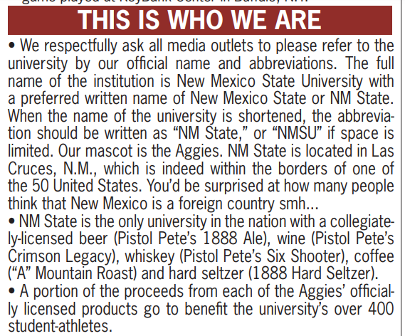 Digging New Mexico State's game notes..
