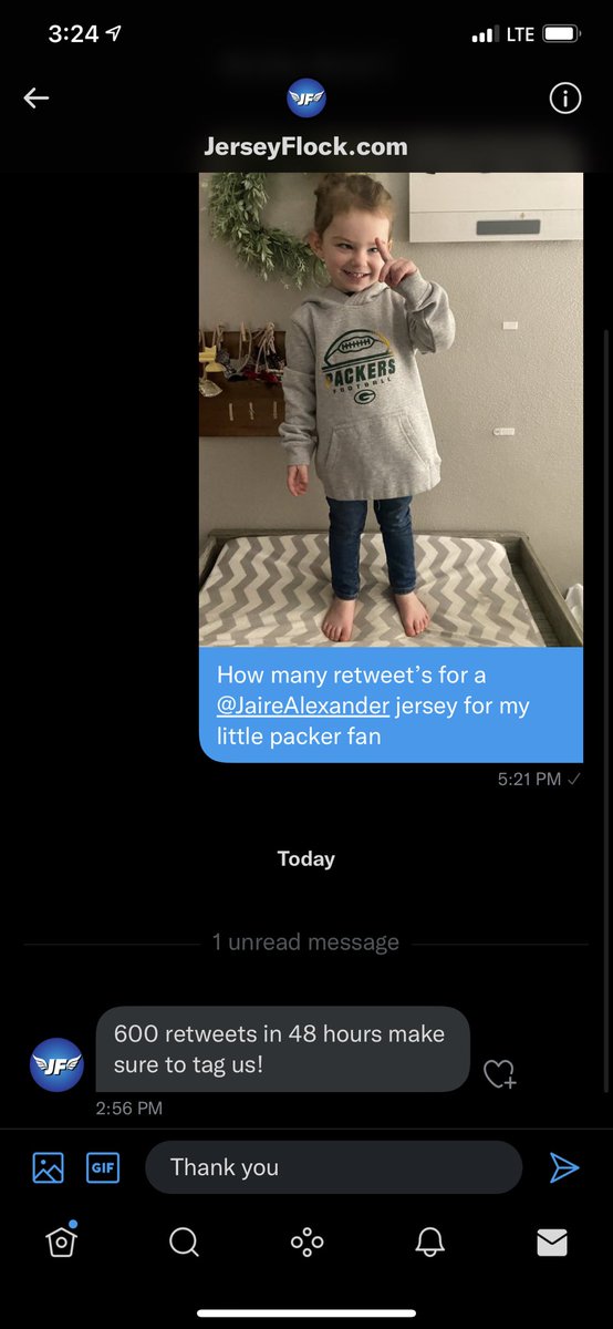 I need your help #packernation I need 600 retweets  for a <a href="/JaireAlexander/">jaire Alexander</a> jersey for my little packer fan <a href="/JerseyFlock/">ShopJerseyFlock.com</a> <a href="/packers/">Green Bay Packers</a> <a href="/JaireAlexander/">jaire Alexander</a> #GoPackGo
