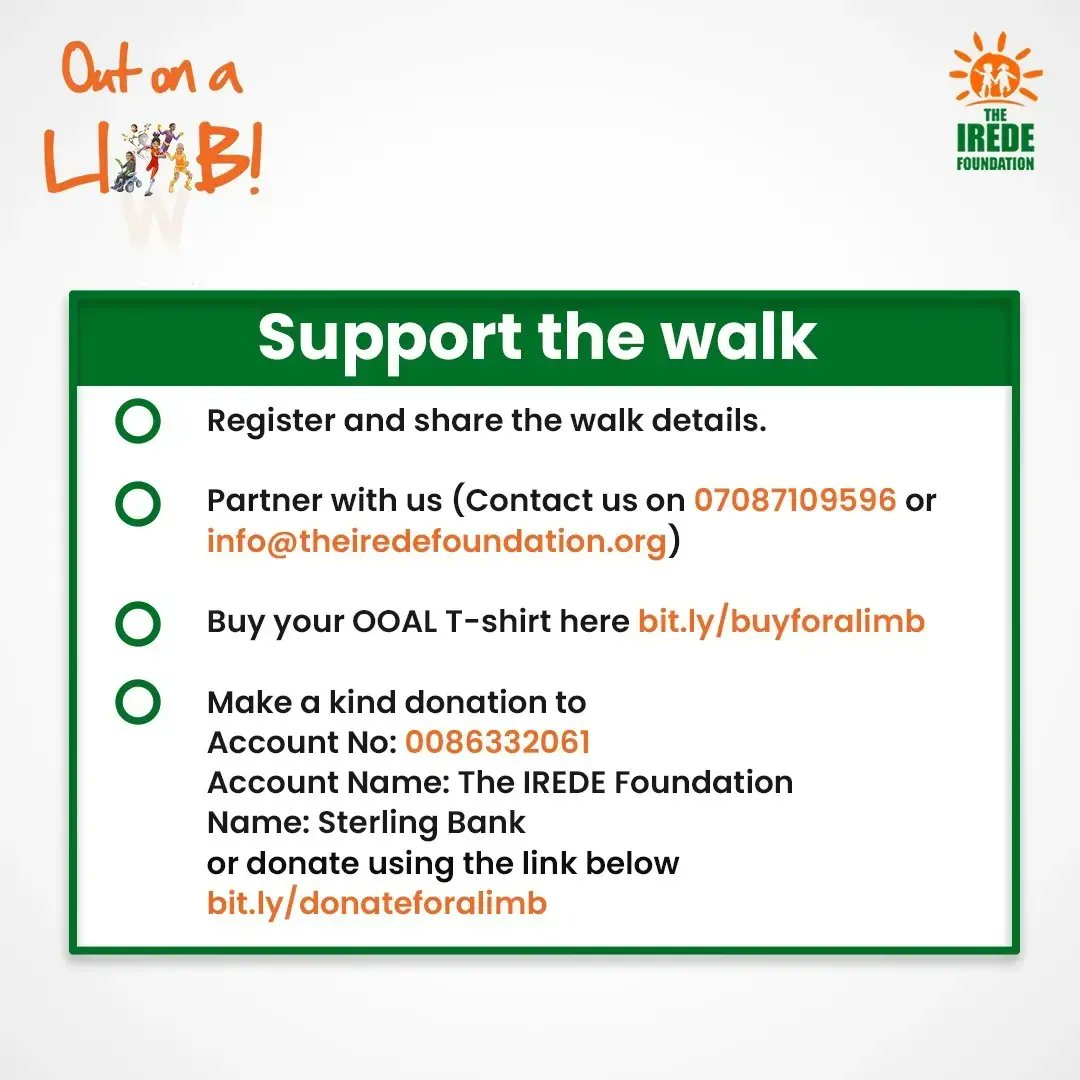 theirede's tweet photo. Registered to walk yet? 

Join us, lets raise our voices to support child amputees and people with disabilities. Register for the walk 
https://t.co/chfzu0A0ks 

Support the Out On A Limb Walk by 
Driving registration and participation for the walk within your network. https://t.co/GTyb5q9h1l