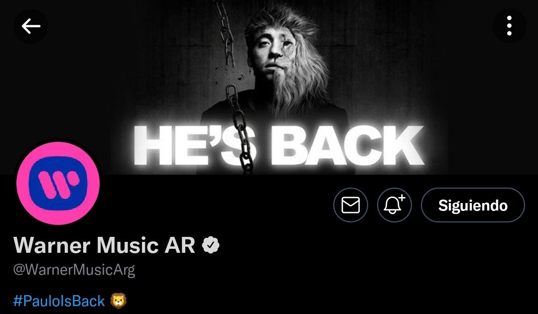 La cuenta de Twitter de <a href="/WarnerMusicArg/">Warner Music Argentina 🇦🇷 ⭐⭐⭐</a> actualizo su portada con la foto de Paulo Londra, y su descripción con #PauloIsBack!