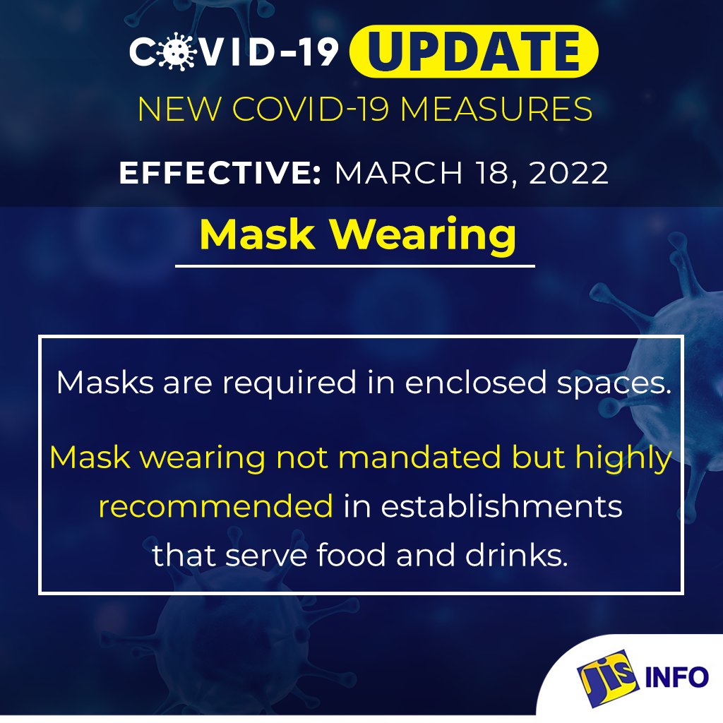 JISNews's tweet photo. #JISBreakingUpdate: PM Holness says mask wearing is required in enclosed places and remains recommended in places that sell food and drinks. https://t.co/wXYiVGAIQc