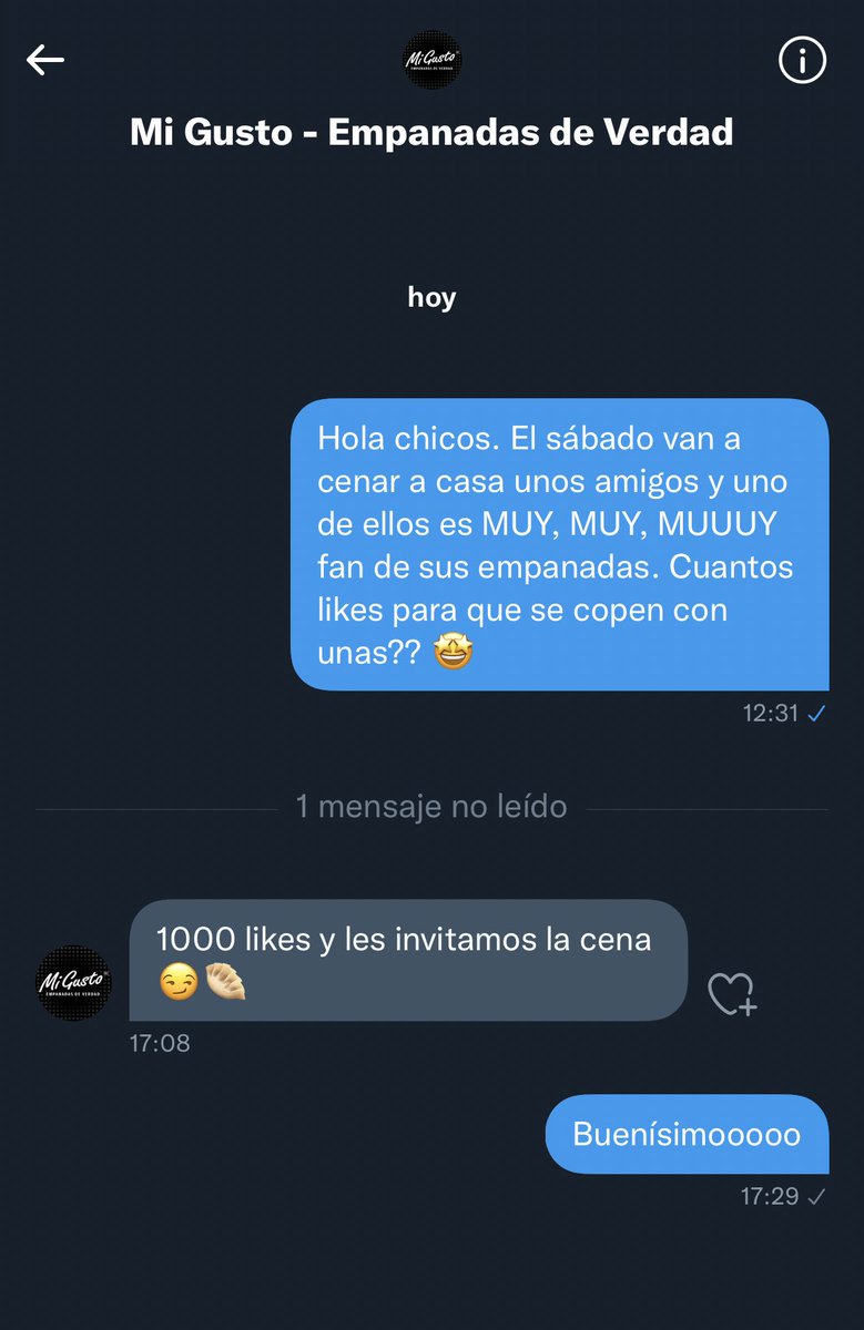 Necesito 1000 likes para que <a href="/migustoar/">Mi Gusto</a> auspicie la cena del sábado en casa con mis amigos y zafar de cocinar. 
Hoy por mi mañana por ti 🙏🏻🙏🏻