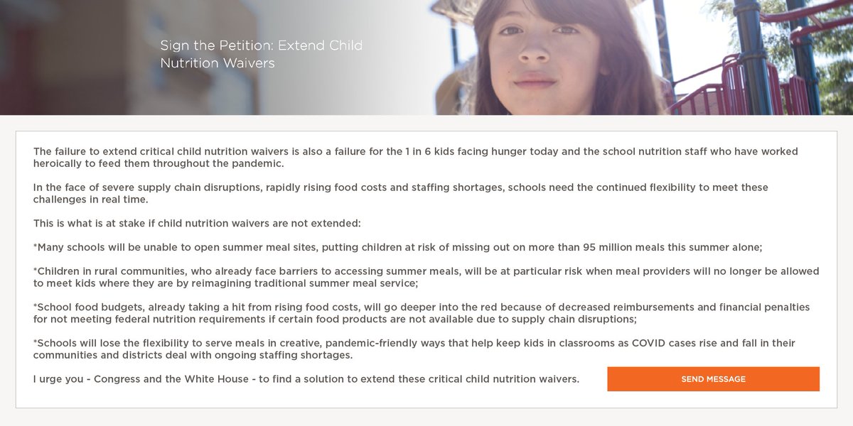 nokidhungry's tweet image. Last week, Congress failed to extend critical #ChildNutrition waivers. As a result, hungry kids across the country may miss out on more than 95 million meals this summer and many more next school year. 

They have the power to fix this. Sign our petition: bit.ly/3ifWKiM
