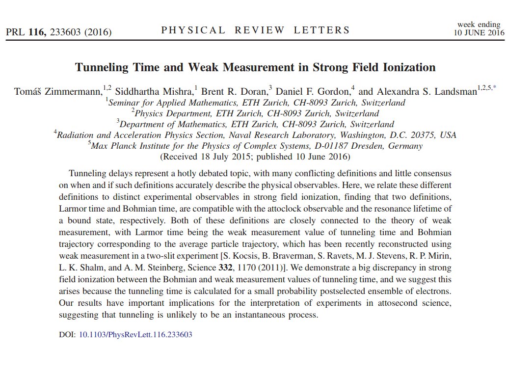 #DouguetBartschat-5

'An important topic to which #BohmianMechanics 
can make a unique contribution concerns the understanding of #TunnelingTime through a potential barrier, as recently considered in [Phys. Rev. Lett. 116, 233603 (2016)]. The concept of #TunnellingTime (e.g.,

>