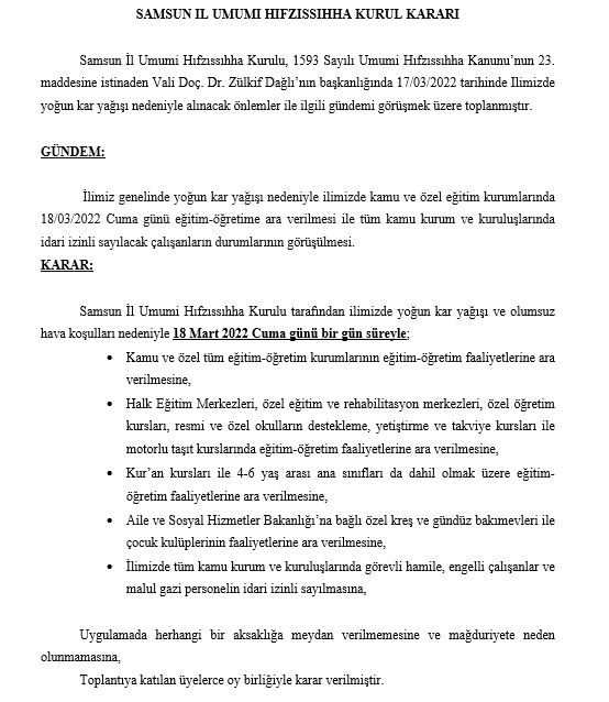 İl Umumi Hıfzıssıhha Kurulunun 17.03.2022 Tarihli ve 2 Sayılı Kararı👇🏻
samsun.gov.tr/il-umumi-hifzi…