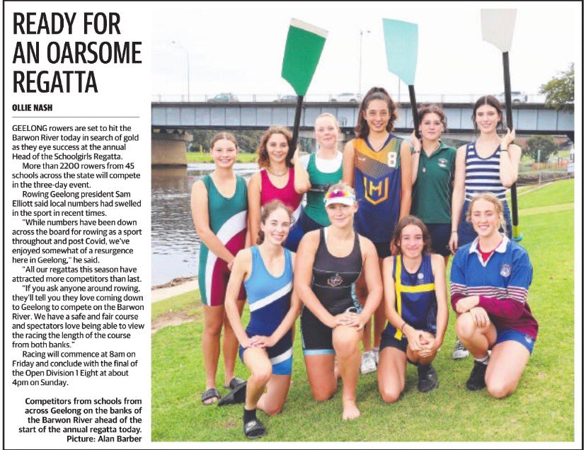 RowingGeelong's tweet photo. Thanks to the @geelongaddy for their piece today on the Head of the Schoolgirls regatta. #rowing #geelong #rowinggeelong https://t.co/22Ufdc7v4h