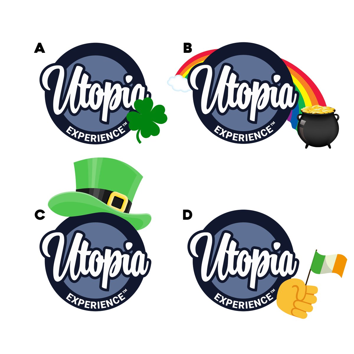 UtopiaExpc's tweet photo. Happy St. Patrick's Day! 🍀 We're thinking of changing our logo 🤔 which one is your favorite? https://t.co/xjCve9ZRFK
