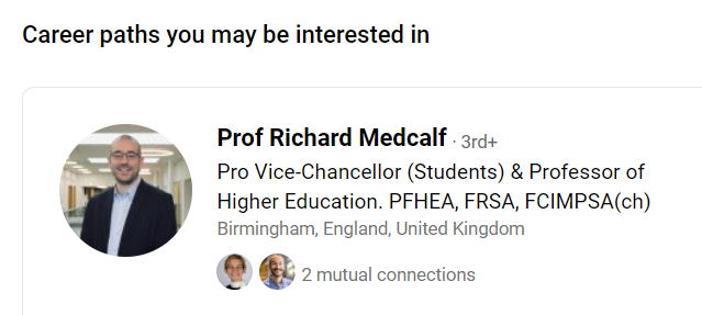 JoCand0's tweet photo. Hah! Look what LinkedIn thinks I should be aiming for in my career😆 https://t.co/I5AsxKPrnp