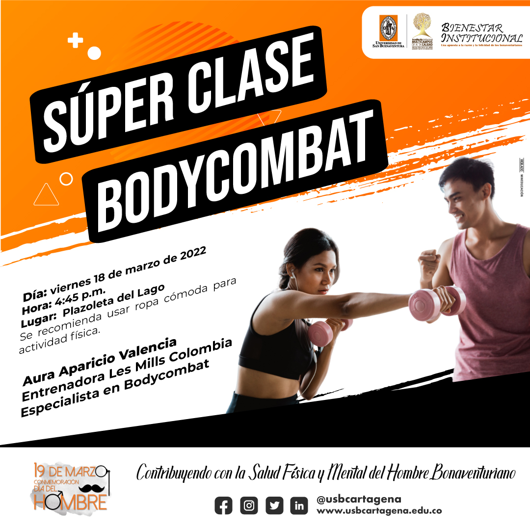usbcartagena's tweet photo. Este viernes 18 de marzo participa de la súper clase de BodyCombat en la que contaremos con la participación de una de las principales líderes en clases grupales del país Aura Aparicio Valencia.
#EventosUSB https://t.co/6DJwneHNxm