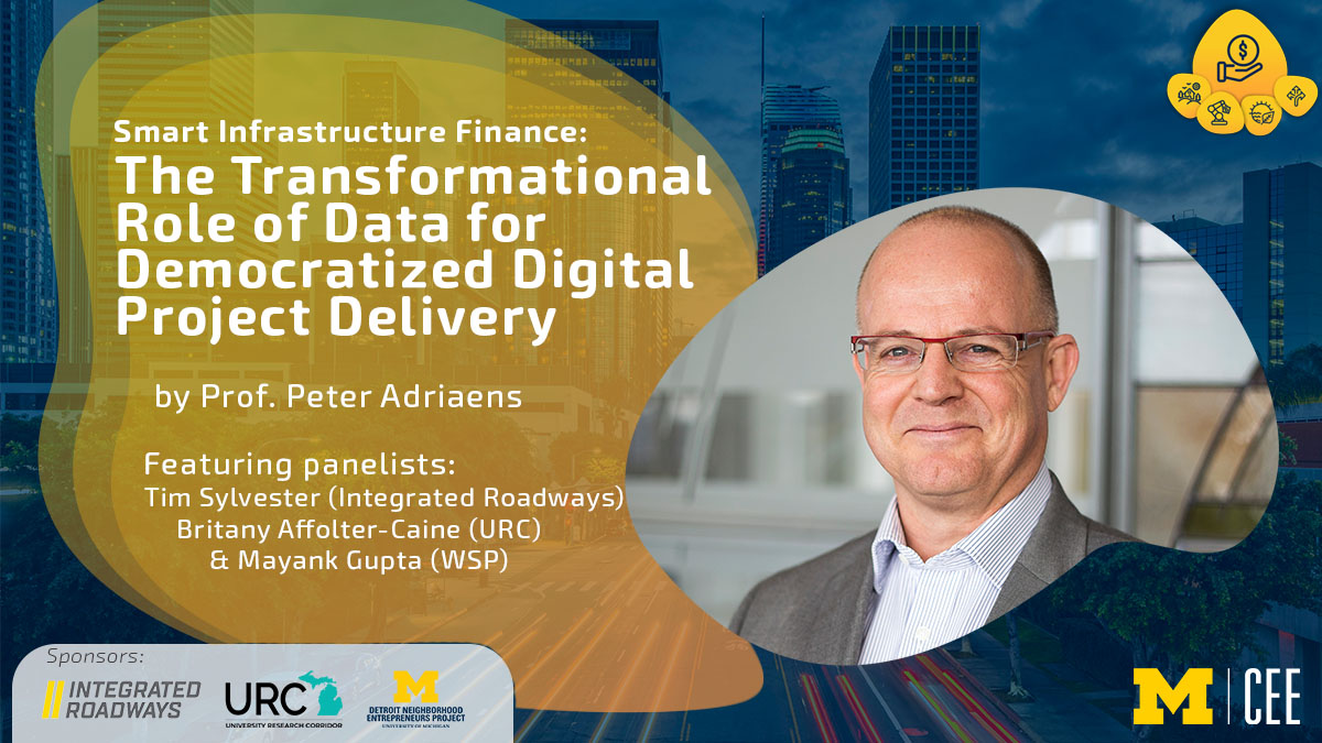 IntegratedRoads's tweet photo. Join us tomorrow at 12:30 pm ET for @UM_CEE's #SmartInfrastructureFinance seminar + panel discussion.
The panel will include: @IntegratedRoads' Tim Sylvester, University Research Corridor's Britany-Affolter-Caine + @wsp's Mayanka Gupta.
➡️ Register now: https://t.co/TSUdEoSMEp https://t.co/UdtGLfOFyB